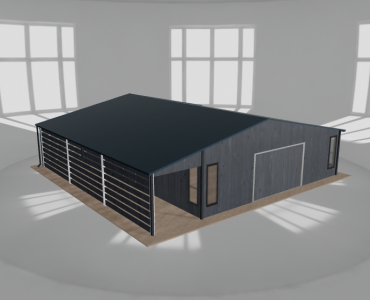 Skardinis garažas 8x9,5 m su ūkine patalpa ir stogine, Grafitas medžio imitacija – Modelis 2