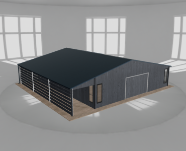 Skardinis garažas 9,5x10 m su ūkine patalpa ir stogine, Grafitas medžio imitacija – Modelis 2