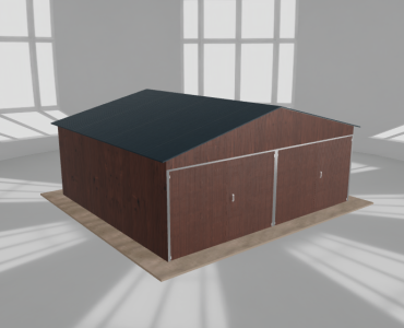 Skardinis garažas 6x5,5 m, dviejų vietų, dvišlaitis stogas, Medžio imitacijos – Modelis 2