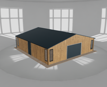 Skardinis garažas 9x9,5 m su ūkine patalpa, Medžio imitacijos – Modelis 2
