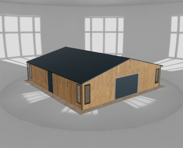 Skardinis garažas 9,5x10 m su ūkine patalpa, Medžio imitacijos – Modelis 2