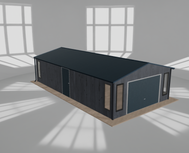 Skardinis garažas 5x9,5 m su ūkine patalpa, Grafitas medžio imitacija – Modelis 2