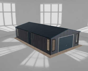 Skardinis garažas 5,5x9,5 m su ūkine patalpa, Grafitas medžio imitacija – Modelis 2