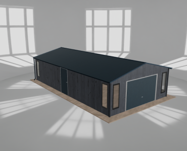 Skardinis garažas 5,5x10 m su ūkine patalpa, Grafitas medžio imitacija – Modelis 2