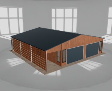 Skardinis garažas 8x9,5 m su stogine, Medžio imitacijos – Modelis 2