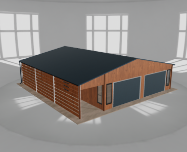 Skardinis garažas 8x10 m su stogine, Medžio imitacijos – Modelis 2