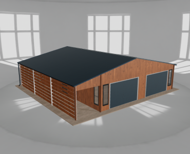 Skardinis garažas 8,5x9,5 m su stogine, Medžio imitacijos – Modelis 2