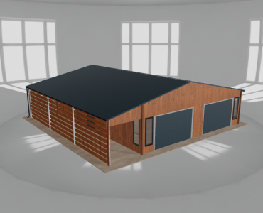 Skardinis garažas 8,5x10 m su stogine, Medžio imitacijos – Modelis 2