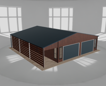 Skardinis garažas 8x9,5 m su stogine, Medžio imitacijos – Modelis 2