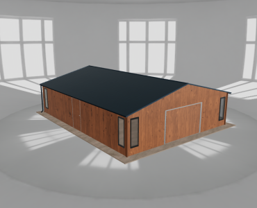 Skardinis garažas 8x10 m su ūkine patalpa, Medžio imitacijos – Modelis 2