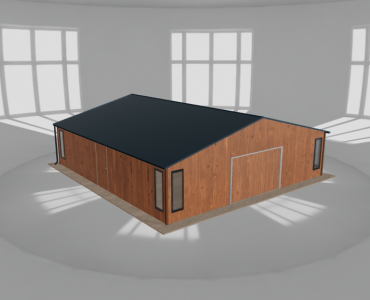 Skardinis garažas 9x9,5 m su ūkine patalpa, Medžio imitacijos – Modelis 2