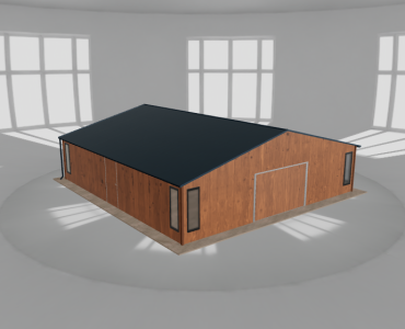 Skardinis garažas 9,5x10 m su ūkine patalpa, Medžio imitacijos – Modelis 2