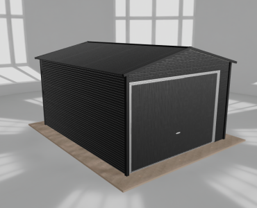Skardinis garažas 4x5 m, vienos vietos, dvišlaitis stogas, Juodos spalvos – Modelis 2
