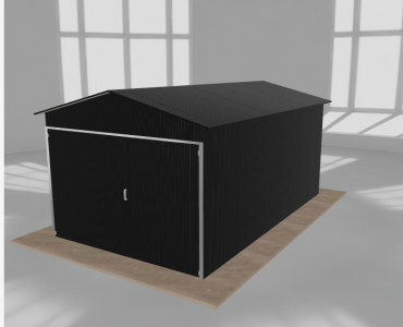 Skardinis garažas 3x5 m, vienos vietos, dvišlaitis stogas, Juodos spalvos – Modelis 3