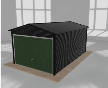 Skardinis garažas 3x5 m, vienos vietos, dvišlaitis stogas, Juodos spalvos – Modelis 4