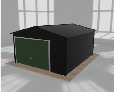 Skardinis garažas 4x5 m, vienos vietos, dvišlaitis stogas, Juodos spalvos – Modelis 4