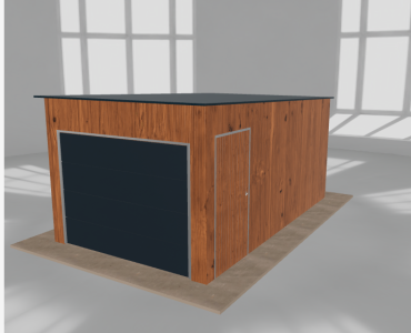 Skardinis garažas 3x5 m, vienos vietos, nuolydis atgal, Medžio imitacijos – Modelis 2