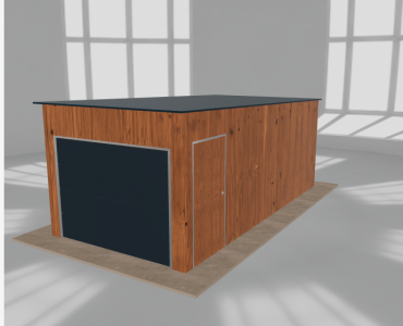 Skardinis garažas 3x6 m, vienos vietos, nuolydis atgal, Medžio imitacijos – Modelis 2