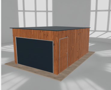Skardinis garažas 3,5x5,5 m, vienos vietos, nuolydis atgal, Medžio imitacijos – Modelis 2