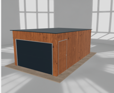 Skardinis garažas 3,5x6 m, vienos vietos, nuolydis atgal, Medžio imitacijos – Modelis 2