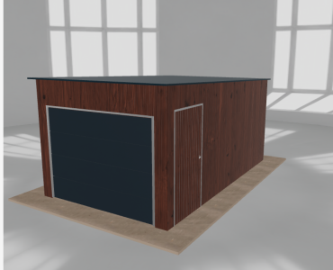 Skardinis garažas 3x5 m, vienos vietos, nuolydis atgal, Medžio imitacijos – Modelis 3