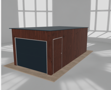 Skardinis garažas 3x6 m, vienos vietos, nuolydis atgal, Medžio imitacijos – Modelis 3