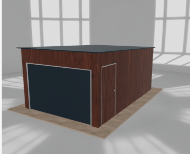 Skardinis garažas 3,5x5,5 m, vienos vietos, nuolydis atgal, Medžio imitacijos – Modelis 3