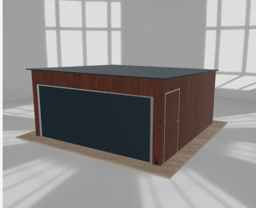 Skardinis garažas 5x5 m, vienos vietos, nuolydis atgal, Medžio imitacijos – Modelis 3