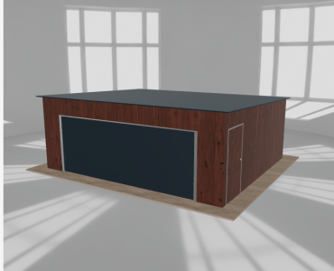 Skardinis garažas 6,5x5,5 m, vienos vietos, nuolydis atgal, Medžio imitacijos – Modelis 3