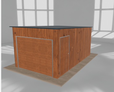 Skardinis garažas 3x5 m, vienos vietos, nuolydis atgal, Medžio imitacijos – Modelis 3