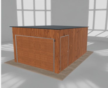 Skardinis garažas 3,5x5 m, vienos vietos, nuolydis atgal, Medžio imitacijos – Modelis 3
