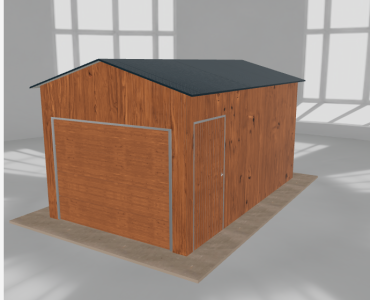 Skardinis garažas 3x5 m, vienos vietos, dvišlaitis stogas, Medžio imitacijos – Modelis 2