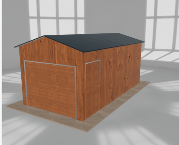Skardinis garažas 3x6 m, vienos vietos, dvišlaitis stogas, Medžio imitacijos – Modelis 2