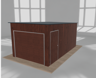 Skardinis garažas 3x5 m, vienos vietos, nuolydis atgal, Medžio imitacijos – Modelis 4
