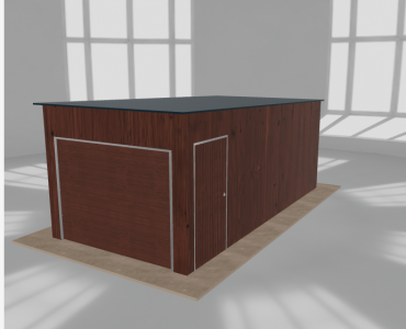 Skardinis garažas 3x6 m, vienos vietos, nuolydis atgal, Medžio imitacijos – Modelis 4