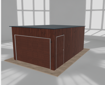 Skardinis garažas 3,5x5,5 m, vienos vietos, nuolydis atgal, Medžio imitacijos – Modelis 4