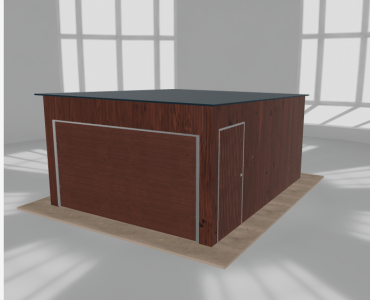 Skardinis garažas 4x5 m, vienos vietos, nuolydis atgal, Medžio imitacijos – Modelis 4