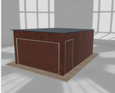 Skardinis garažas 4x5,5 m, vienos vietos, nuolydis atgal, Medžio imitacijos – Modelis 4