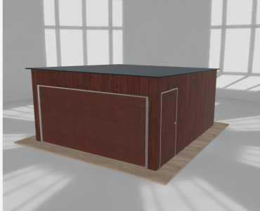 Skardinis garažas 4,5x5 m, vienos vietos, nuolydis atgal, Medžio imitacijos – Modelis 4