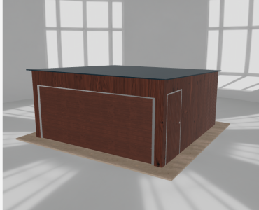 Skardinis garažas 5x5 m, vienos vietos, nuolydis atgal, Medžio imitacijos – Modelis 4