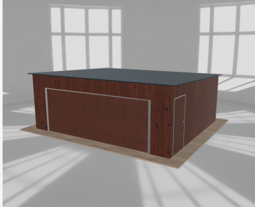 Skardinis garažas 6,5x5,5 m, vienos vietos, nuolydis atgal, Medžio imitacijos – Modelis 4