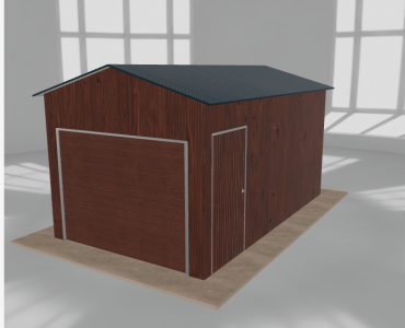 Skardinis garažas 3x5 m, vienos vietos, dvišlaitis stogas, Medžio imitacijos – Modelis 2