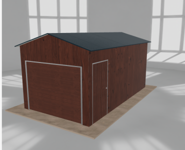 Skardinis garažas 3x5,5 m, vienos vietos, dvišlaitis stogas, Medžio imitacijos – Modelis 2