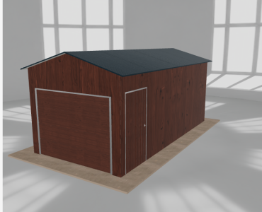 Skardinis garažas 3x6 m, vienos vietos, dvišlaitis stogas, Medžio imitacijos – Modelis 2