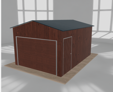 Skardinis garažas 3,5x5 m, vienos vietos, dvišlaitis stogas, Medžio imitacijos – Modelis 2