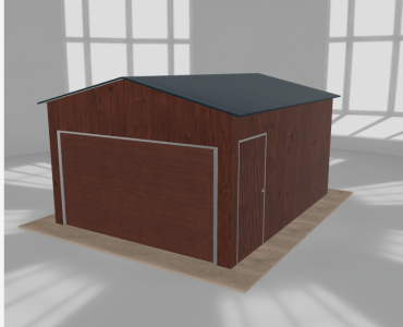 Skardinis garažas 4x5 m, vienos vietos, dvišlaitis stogas, Medžio imitacijos – Modelis 2