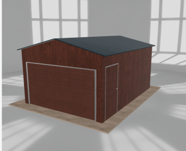 Skardinis garažas 4x5,5 m, vienos vietos, dvišlaitis stogas, Medžio imitacijos – Modelis 2