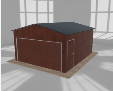 Skardinis garažas 4,5x5,5 m, vienos vietos, dvišlaitis stogas, Medžio imitacijos – Modelis 2