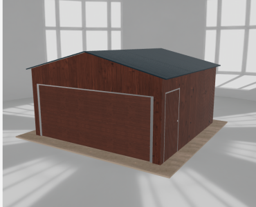 Skardinis garažas 5x5 m, vienos vietos, dvišlaitis stogas, Medžio imitacijos – Modelis 2