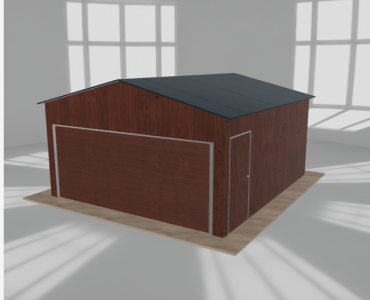 Skardinis garažas 5x5,5 m, vienos vietos, dvišlaitis stogas, Medžio imitacijos – Modelis 2